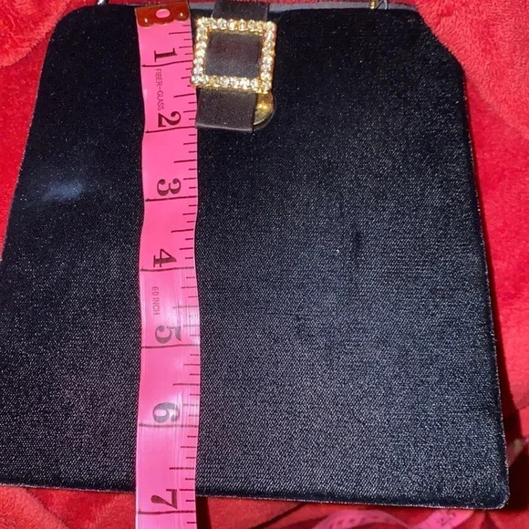 Jeanne Lottie  Vintage Black Velvet rhinestone details slim chain shoulder bag - Picture 5 of 11